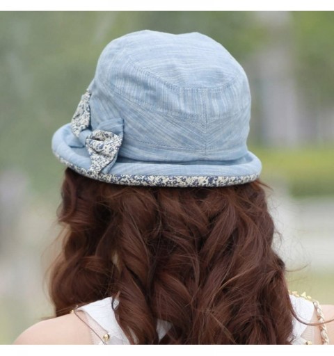 Bucket Hats Women's Foldable Floral Bucket Hat Rolled Brim with Bowknot - Blue - CB1987453GZ $30.56