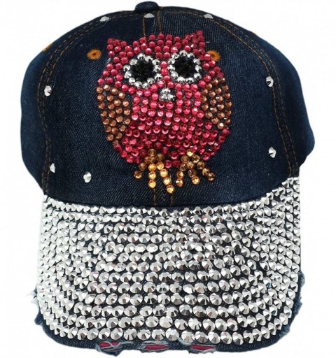 Baseball Caps Bling Baseball Cap Hat - Embellished with Crystal Rhinestones and Faux Gemstones - Owl - CF18QCN8YXC $16.84