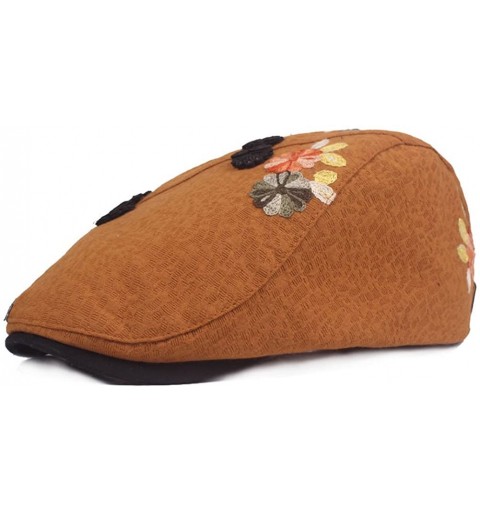 Newsboy Caps Womens Linen Adjustable Floral Embroidery Ivy Newsboy Cabbie Gatsby Sun Hat Cap - Yellow - C118E3CLHER $31.75