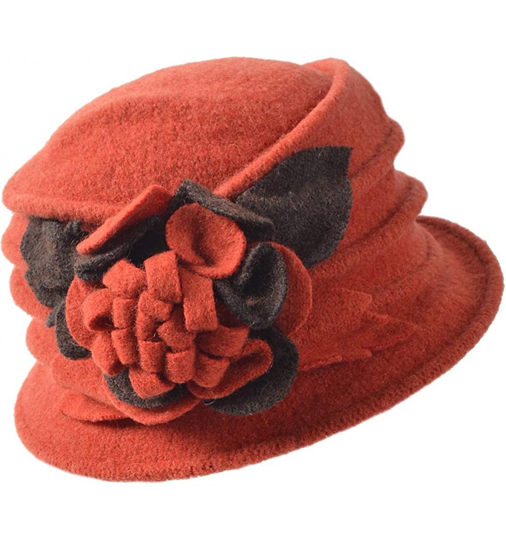 Bucket Hats Women Floral Wool Cloche Winter Hat - Rust - CW18A046CUQ $17.57