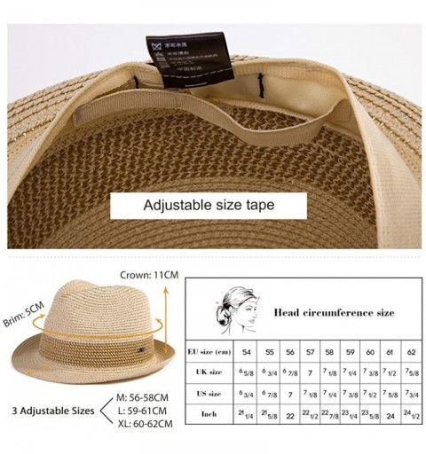 Fedoras Mens Straw Panama Fedora Hat Summer Beach Grosgrain Band Medium Head Derby Sun Hat for Women - 16010beige - CW18QAGTS...