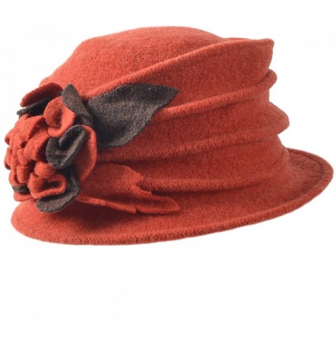 Bucket Hats Women Floral Wool Cloche Winter Hat - Rust - CW18A046CUQ $17.57
