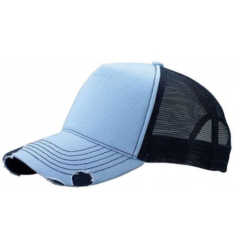 Baseball Caps Cotton Twill Distressed Mesh Trucker Hat - Blue / Navy - C111BXJOGSL $11.03