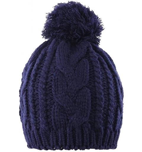 Skullies & Beanies Unisex Trendy Pom Pom Hat Winter Warm Knit Hats Slouchy Beanie for Men Women - Navy - C4187OG0UIZ $12.67