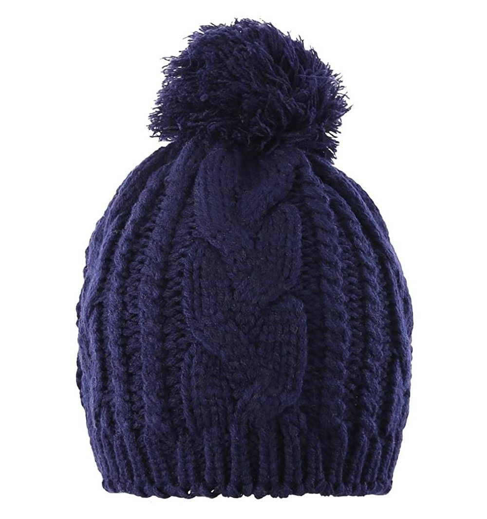 Skullies & Beanies Unisex Trendy Pom Pom Hat Winter Warm Knit Hats Slouchy Beanie for Men Women - Navy - C4187OG0UIZ $12.67