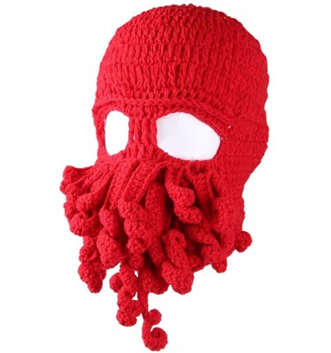 Skullies & Beanies Men's Head Barbarian Vagabond Beanie Original Foldaway Beard Octopus Pirate Hats Bearded Caps - Red - CC12...