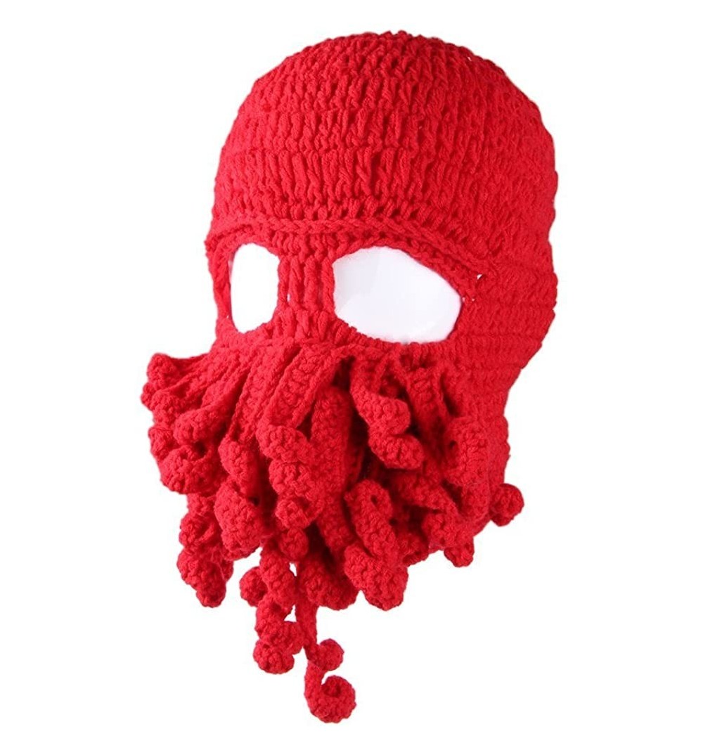 Skullies & Beanies Men's Head Barbarian Vagabond Beanie Original Foldaway Beard Octopus Pirate Hats Bearded Caps - Red - CC12...