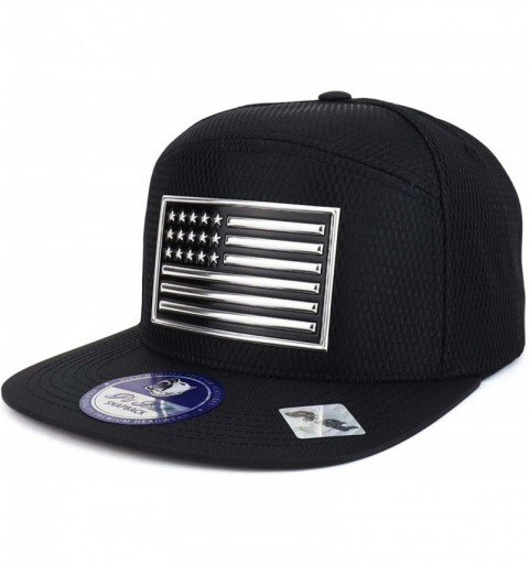 Baseball Caps High Frequency USA Flag Cool Fabric Flatbill Snapback Cap - Black Silver - CW18OEMC697 $25.02
