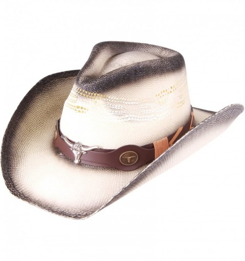 Cowboy Hats Western Outback Cowboy Hat Men's Women's Style Straw Felt Canvas - Beige/Brown Bullhead - CE1854NYS5X $57.16