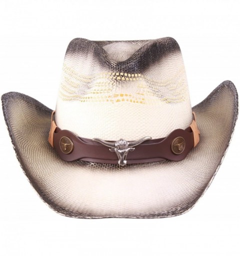 Cowboy Hats Western Outback Cowboy Hat Men's Women's Style Straw Felt Canvas - Beige/Brown Bullhead - CE1854NYS5X $30.83