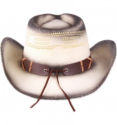 Cowboy Hats Western Outback Cowboy Hat Men's Women's Style Straw Felt Canvas - Beige/Brown Bullhead - CE1854NYS5X $30.83
