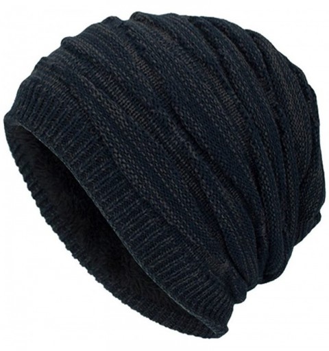 Skullies & Beanies Unisex Men Women Winter Knit Warm Hat Ski Baggy Slouchy Beanie Skull Cap - Navy-a - CR18I70IM7E $10.19