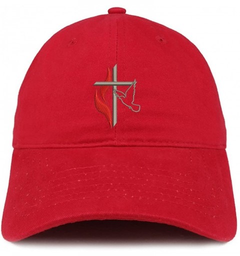Baseball Caps Methodist Cross and Dove Embroidered Brushed Cotton Dad Hat Ball Cap - Red - C6180D987DT $19.71