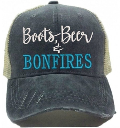 Baseball Caps Women's Trucker Hat"Boots- Beer & Bonfires Custom Distressed Drinking Party Baseball Cap - Black/Khaki - Teal -...
