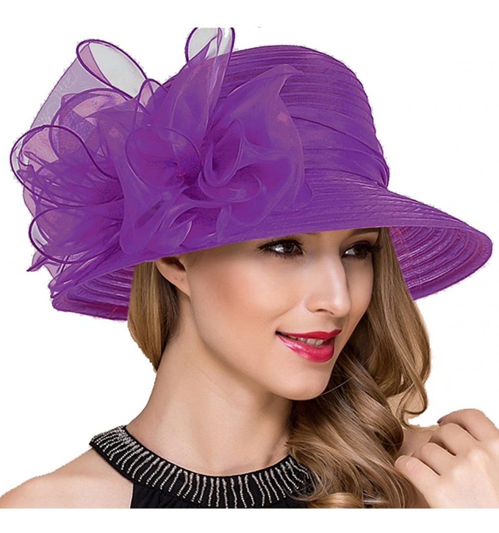 Bucket Hats Lady Church Derby Dress Cloche Hat Fascinator Floral Tea Party Wedding Bucket Hat S051 - Purple - CH18C8D0926 $25.00