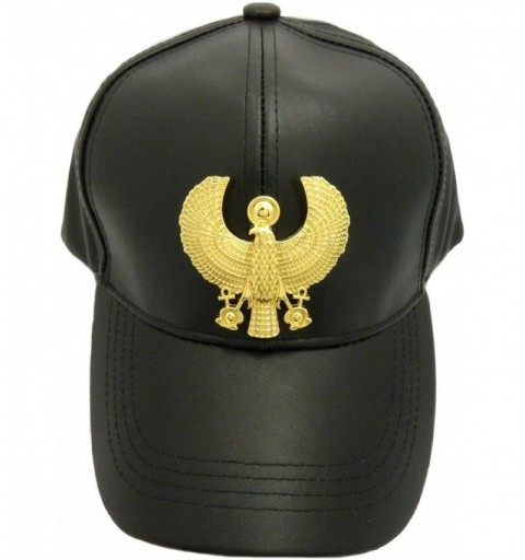 Baseball Caps Unisex Faux Leather Baseball Cap w/Horus Bird- Nefertiti- Ankh- Maat in Gold Tone - Horus Bird / Black Cap - CO...