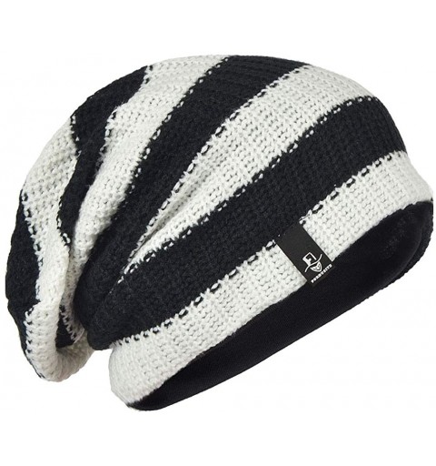Skullies & Beanies Mens Slouchy Long Beanie Knit Cap for Summer Winter- Oversize - White With Black - CS128L2C8KF $16.04