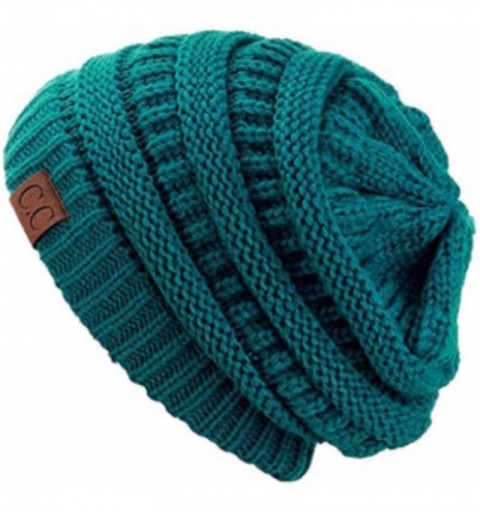 Skullies & Beanies Unisex Plain CC Beanie Cap Warm Thick Bubble Knit Winter Ski Hat - Jade - CO18IKI239G $10.49