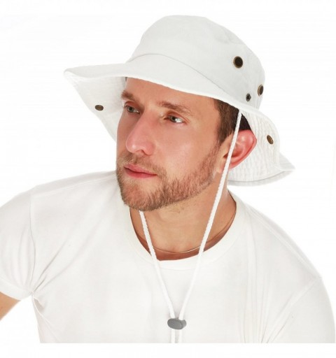 Sun Hats 100% Cotton Stone-Washed Safari Wide Brim Foldable Double-Sided Sun Boonie Bucket Hat - White - CT12EDOTLN7 $12.47