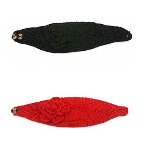 Headbands Women's Headband Neck/Ear Warmer Hand Made Black 812HB - 2 Pcs Black & Red - CV122N41TVL $41.66