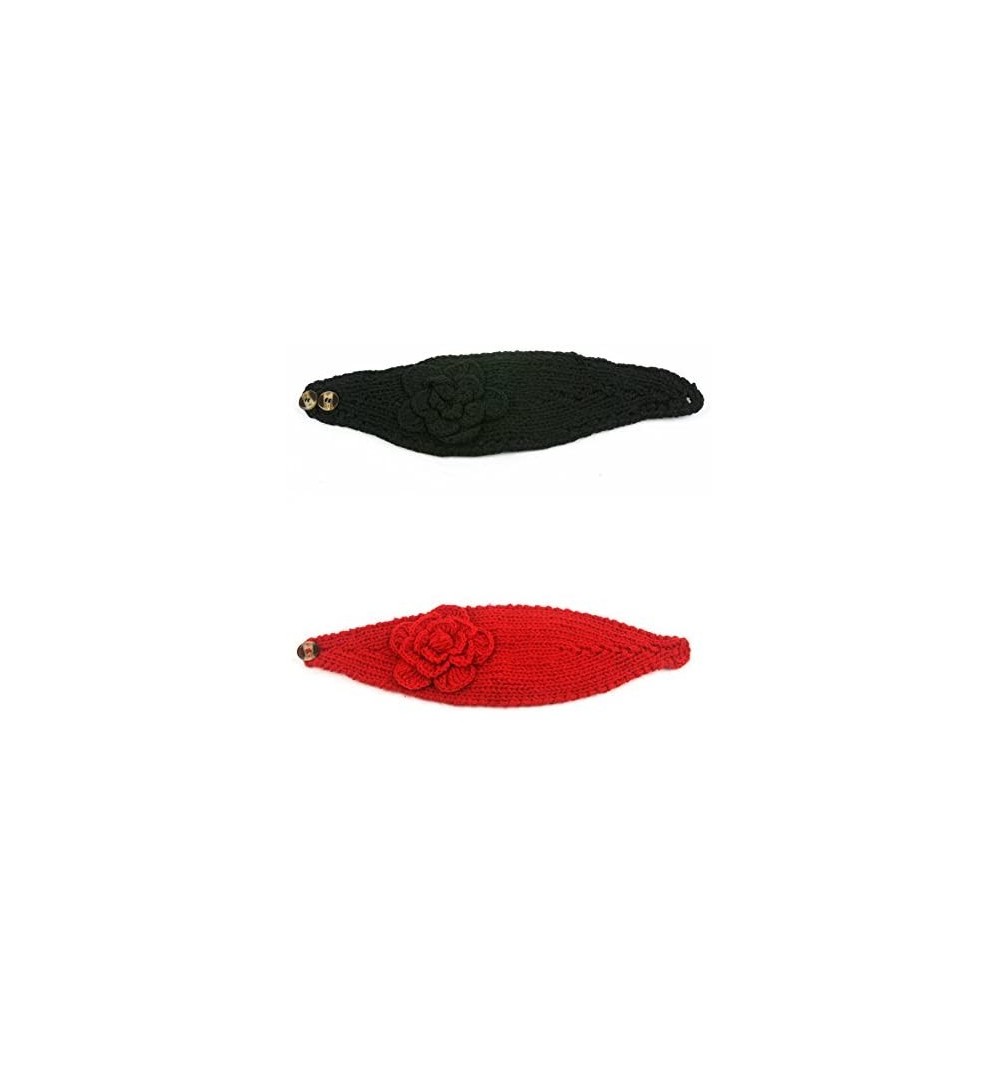 Headbands Women's Headband Neck/Ear Warmer Hand Made Black 812HB - 2 Pcs Black & Red - CV122N41TVL $16.23