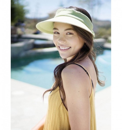 Sun Hats Women's SPF 50+ UV Protection Wide Brim Beach Sun Visor Hat - Lime - CS12J70RVOX $10.64