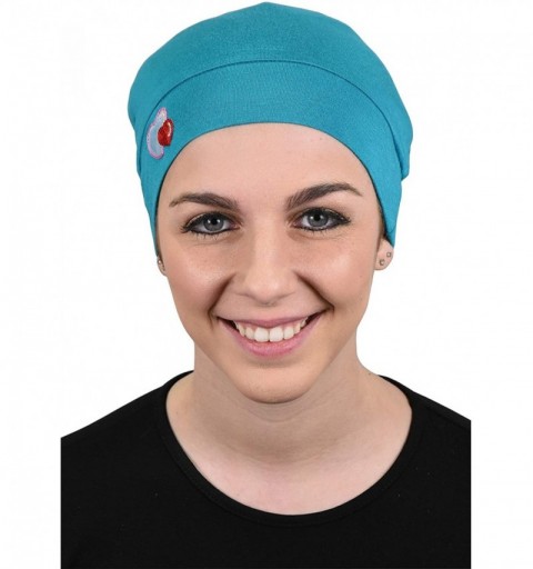 Skullies & Beanies Womens Soft Sleep Cap Comfy Cancer Hat with Hearts Applique - Turquoise - CZ189STSWS6 $10.69