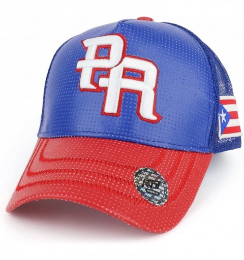 Baseball Caps PR 3D Embroidered Trucker PU Mesh Cap with Puerto Rico Flag - Royal Red - C418G08L67E $17.78