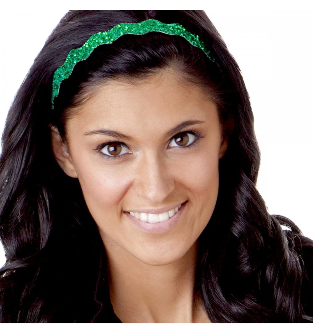 Headbands Women's Adjustable NO Slip Wave Bling Glitter Headband - Emerald Green Wave 1pk - CO11VC7E05N $11.61