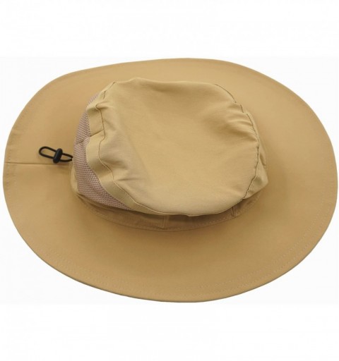 Sun Hats Womens Summer Mesh Boonie Sun Hat Wide Brim UV Protection Fishing Hat - Khaki - CC18D84NXYM $15.75