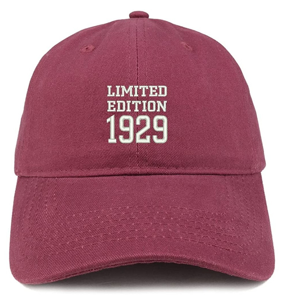 Baseball Caps Limited Edition 1929 Embroidered Birthday Gift Brushed Cotton Cap - Maroon - CK18CO9EGI2 $16.24