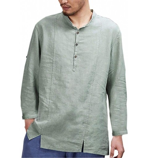 Skullies & Beanies Men Long-Sleeved Top Loose Comfortable Linen Shirts Casual Stand Neck Tops Loose Blouse - Green - C818HKHI...