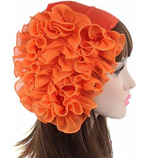 Cold Weather Headbands Womens Wrap Cap Flower Chemo Hat Beanie Scarf Turban Headband - Orange - CE18INUR2OZ $19.34