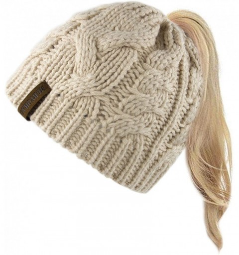 Skullies & Beanies Toddler Child Kids Girls Winter Warm Hat Ponytail Beanie Hats Messy Bun BeanieTail Knit Cap Beige - C518Z9...
