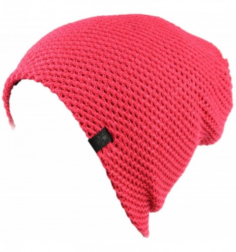 Skullies & Beanies Solid Color Yarn Crafted Winter Warm Waffle Knit Slouch Beanie Hat - Red - CS11Q91E903 $11.64