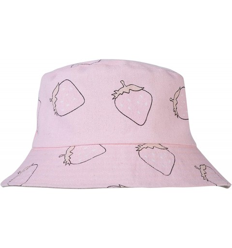 Bucket Hats Unisex Cute Print Bucket Hat Summer Fisherman Cap - Strawberry Pink - CG18L3RG3HT $20.41