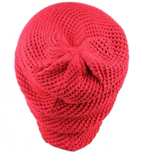 Skullies & Beanies Solid Color Yarn Crafted Winter Warm Waffle Knit Slouch Beanie Hat - Red - CS11Q91E903 $11.64