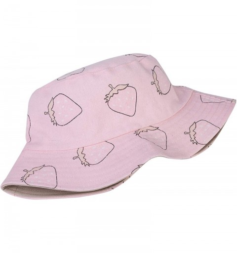 Bucket Hats Unisex Cute Print Bucket Hat Summer Fisherman Cap - Strawberry Pink - CG18L3RG3HT $20.41