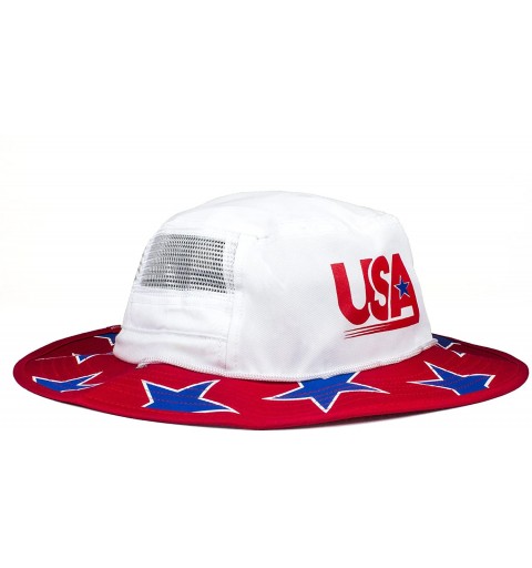 Sun Hats Mesh USA Boonie Sun Hat (Wide Brim) - Red- White and Blue- Sun Protection - Bucket Hat - Red W/Blue Star - CE18EOKC6...
