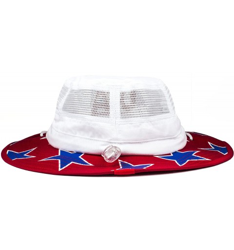 Sun Hats Mesh USA Boonie Sun Hat (Wide Brim) - Red- White and Blue- Sun Protection - Bucket Hat - Red W/Blue Star - CE18EOKC6...