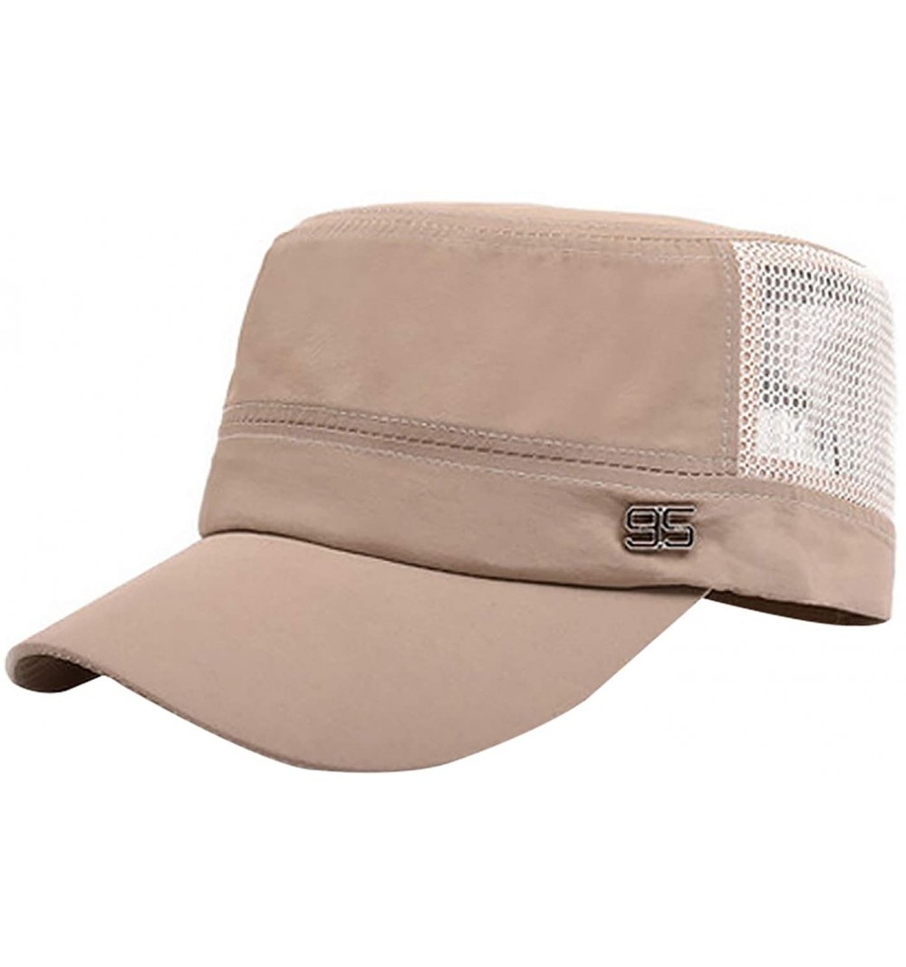 Sun Hats Men's Cool Summer Buckle Hat Peaked Flat Top Army Military Corps Baseball Cap - Beige - CV18RXAU5RI $11.98