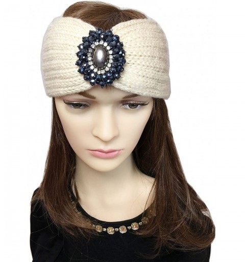 Headbands Retro Bohemian Beads Cable Knitted Winter Turban Ear Warmer Headband - Beige Grey - CA189N3CXO7 $10.74
