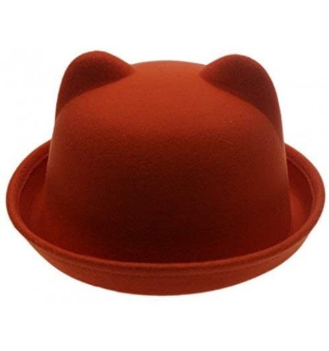 Fedoras Women Candy Color Wool Woolen Felt Cat Ear Curling Fedora Bowler Top Hat Cap 22" - Orange - C412CZ1UYVN $11.15