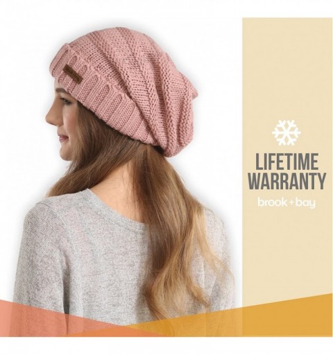Skullies & Beanies Slouchy Cable Knit Beanie for Women - Warm & Cute Winter Knitted Caps for Cold Weather - Pink - C91854K3QM...