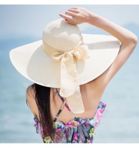 Sun Hats Women's Graceful Bow Sun Hats Wide Brim Great Coverage for Face Neck Shoulder - Apricot - C418CXKYE7H $13.97