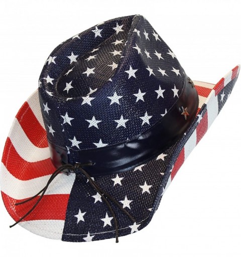 Cowboy Hats USA American Flag Straw Cowboy Hat w/Shapeable Brim- Red- White- Navy Blue - Classic Start & Stripes - CD12ET750Y...