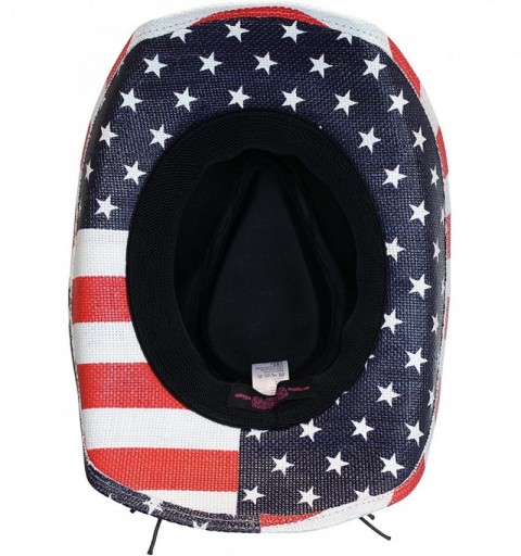 Cowboy Hats USA American Flag Straw Cowboy Hat w/Shapeable Brim- Red- White- Navy Blue - Classic Start & Stripes - CD12ET750Y...