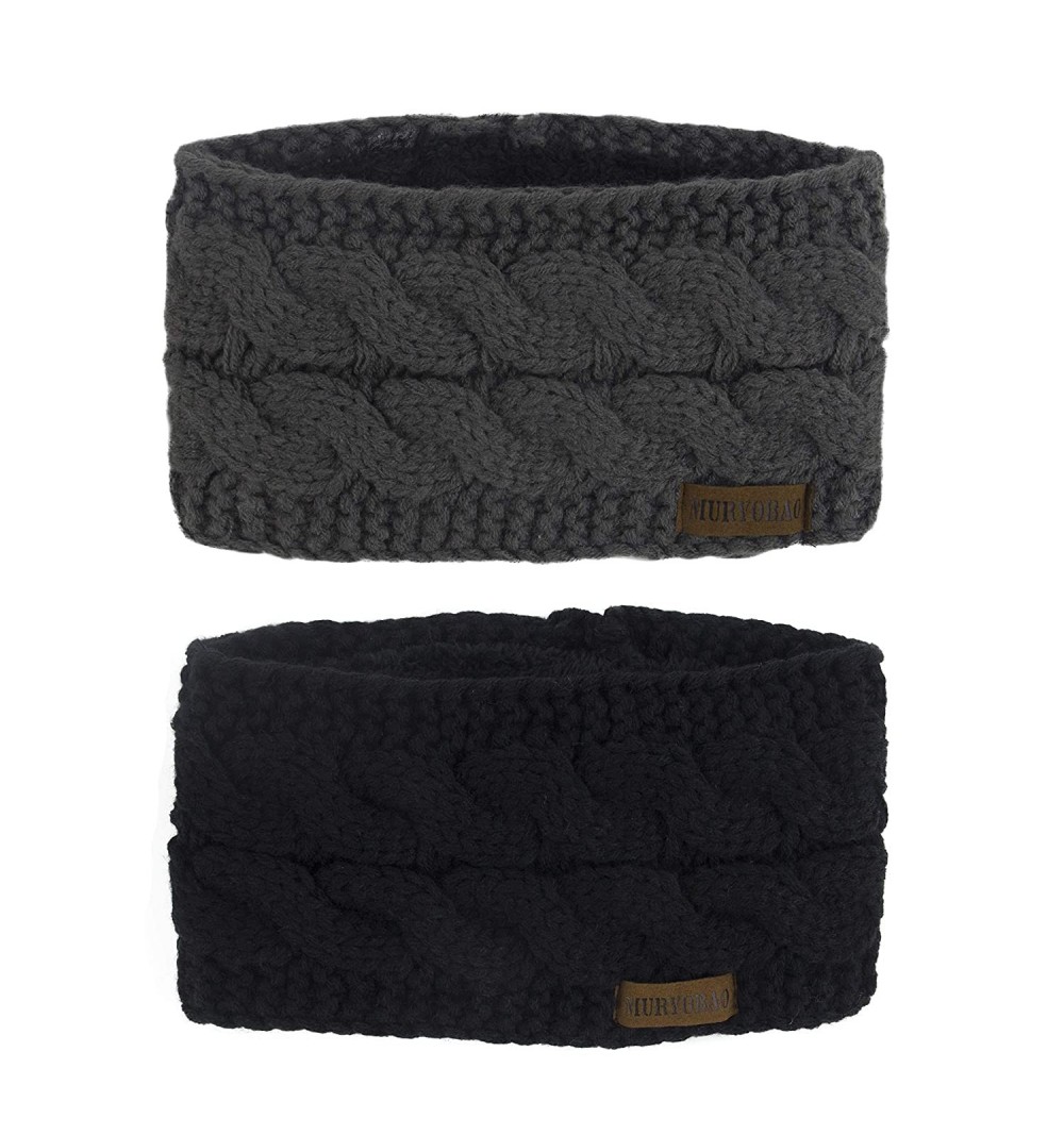 Cold Weather Headbands Women Winter Warm Headband Fuzzy Fleece Lined Thick Cable Knit Head Wrap Ear Warmer Black & Dark Grey ...