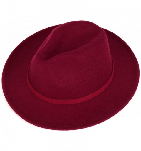 Fedoras Men & Women Classic Felt Fedora Hat Vintage Wide Brim Panama Hat with Felt Buckle - Dark Red - CO18YRKAE94 $12.44