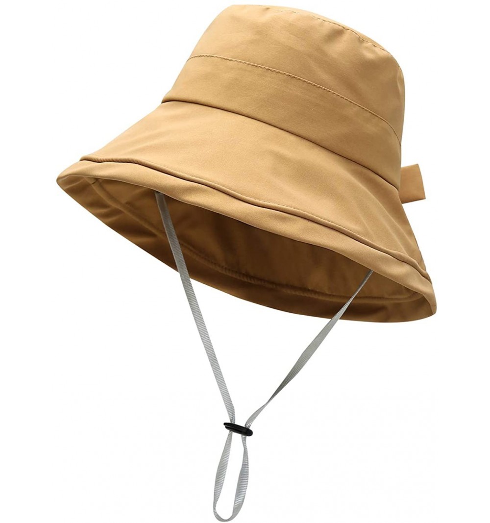 Sun Hats Womens Ponytail Summer Sun Hat Wide Brim UV Protection Foldable Safari Fishing Cap Floppy Bucket Hats - A-khaki - C9...